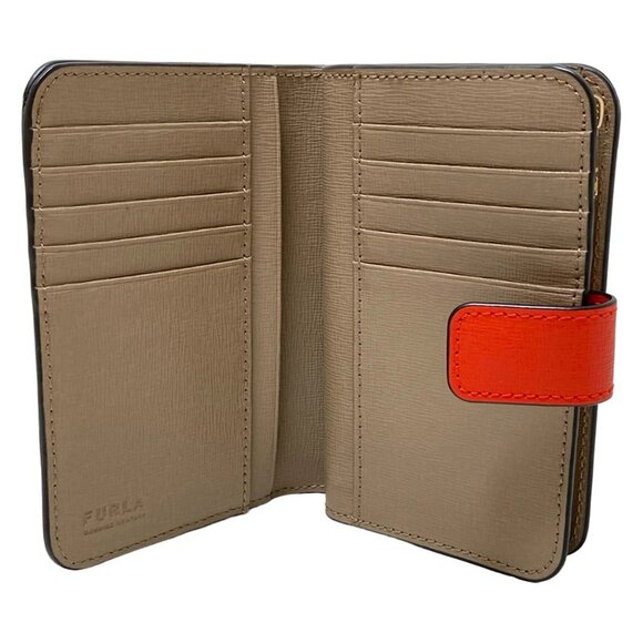 FURLA - Red Gray Beige Leather Bifold Wallet - Picture 3 of 5
